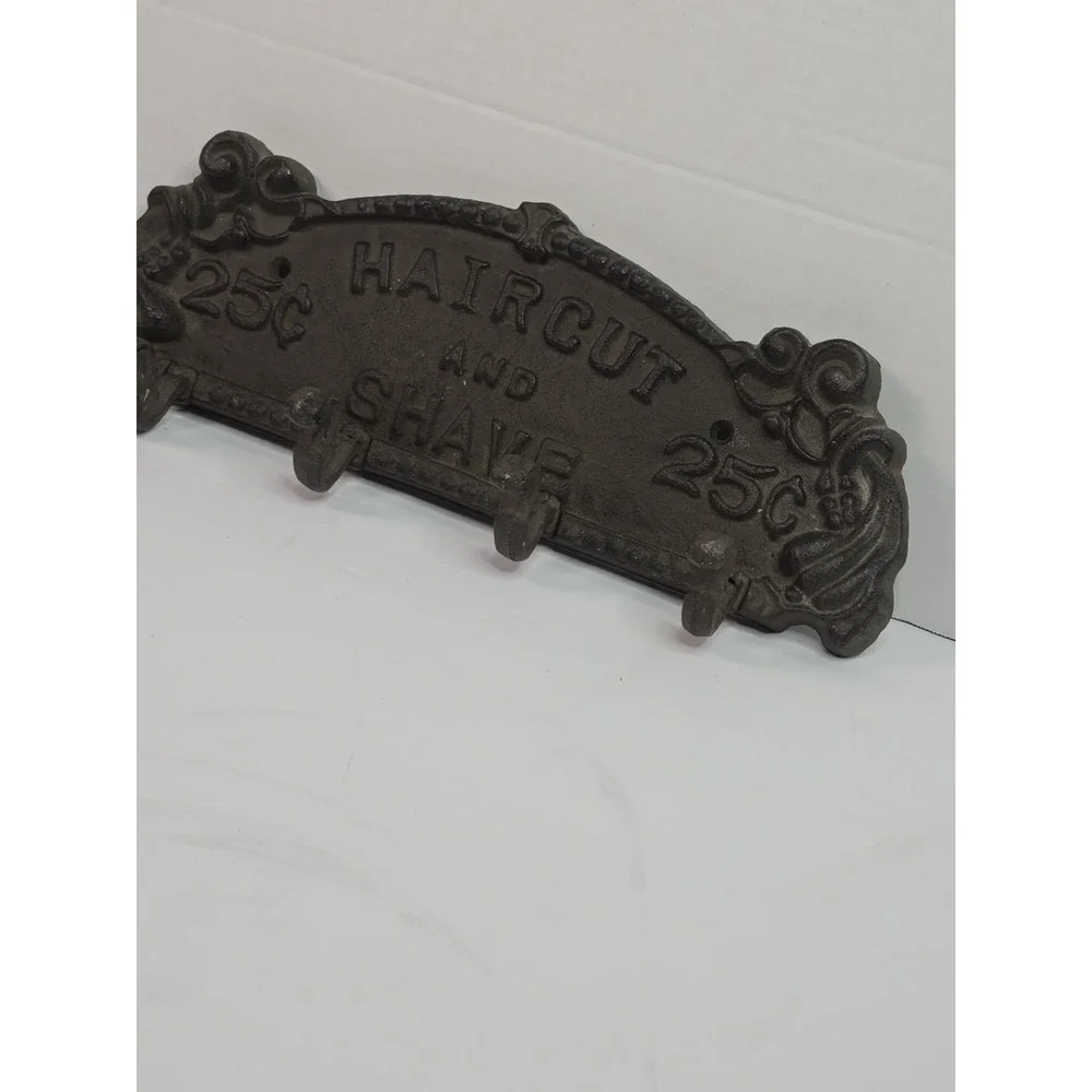 Antique Style Cast Iron Coat Hat Rack Barber Haircut And Shave 25 Rust Color